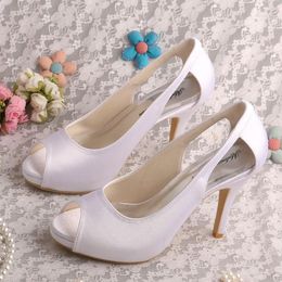 Kleiderschuhe Wedopus High Heeled Platform Heels für Frauen peep toe David Bridal White Satin