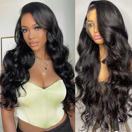 Good Quality Side Part Synthetic Hair Lace Front Wig Long Body Wave Heat Resistant Fibre Preplucked Wigs for Women Free Shipping