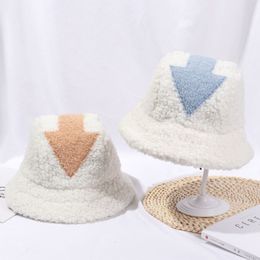 Wide Brim Hats Bucket Hats Women Appa Bucket Hat Lamb Wool Hat Winter Warm Fishing Caps Faux Fur Symbol Printed Bucket Hat for Men Flat Top Hats 230823