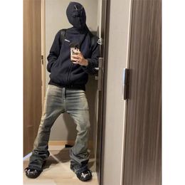 Studio Blue Gradient Blue Dolled for Men Abbigliamento Haruku Y2K Wide Jeans Hip Hop Fashion Gambe Straight Gambe 230824