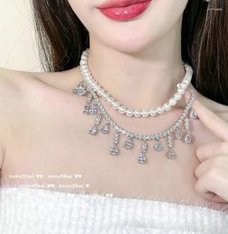 Chains Pearl Choker Necklaces For Women Tassel Water Drop Zircon Crystal Wedding Banquet Jewellery