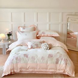 Bedding sets Luxury White Pink Patchwork 1000TC Egyptian Cotton Rose Flowers Embroidery Bedding Set Duvet Cover Set Bed Sheet Pillowcases 230823