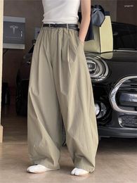 Women's Pants Fashion Simple High Waist Wide Leg Women Loose Thin Casual Gray Green/white Trousers Female Vintage Summer