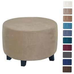 Chair Covers Round Ottoman Stool Cover Super Soft Velvet Footrest All-inclusive Seat Slipcover For Living Room