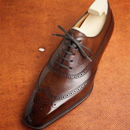 Dress Shoes Brogue Shoes of Men Brown Black Handmade Men Dress Shoes Round Toe Lace-up Zapatos De Hombre 230824