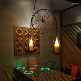 Pendant Lamps Vintage Iron Chandelier Loft Industrial Lamp Coffee Shop Pot Restaurant Bar Hanging Light Wheel Candle Table