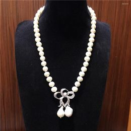 Pendant Necklaces Design 10-11mm White Natural Freshwater Pearl Necklace Baroque Micro Inlay Zircon Accessories Fashion Jewellery