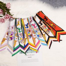 New Retro Hair Band Emulation Silk Scarf Arm Bag Handle Small Ribbon Thin Narrow Strip Womens Scarf Whole293j