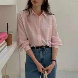 Women's Blouses 2023 Spring Solid Shirt Light Thin Breathable Loose Single Pocket Long Sleeved Korean Fashion Top