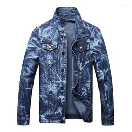 Men's Jackets Large Size Mens Loose Denim Jacket Autumn Winter Irregular Tie-dye Trend Male Coats Long Sleeve Cardigan Tops