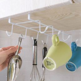 Kitchen Storage Hanging Rack Wrought Iron Punch-free Cabinet Seamless Wardrobe Hanger Small Object Hook Home Gadgets