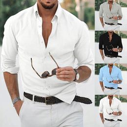 Men's Casual Shirts Mens Cotton Linen Button Down Shirt Stylish Long Sleeve Business Dress