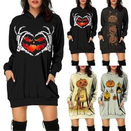 Women's Hoodies Women Fashion Halloween Printed Long Sleeve Hooded Hoodie Pullover Mid Turtleneck Jacket Dresses Casual