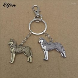 Keychains Elfin 2023 Trendy Standing Siberian Husky Key Chains Gold Colour Silver Animal Pet Memorial Jewellery Car Rings