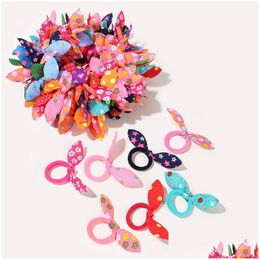 Hair Accessories 100Pcs/Lot Children Elastic Band Cute Polka Bow Rabbit Ears Headband Girl Ring Scrunchie Kids Ponytail Holder Hairs Dhs6C