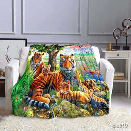 Blankets 3D Tigers Fleece Flannel Blanket Fluffy Soft Warm Blanket for Bed Sofa Fuzzy Throw All Seasons Home Travel Plush Bedspread R230824