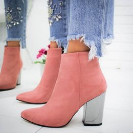 Boots PUIMENTIUA Women Shoes Ankle Pumps Flock Toe Solid Autumn Spring 2023 High-heeled Botas Mujer Dropship