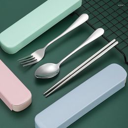 Dinnerware Sets Stainless Steel Student Cutlery Set Fork Spoon Chopsticks Portable Travel Three-piece Thickened Chopstick