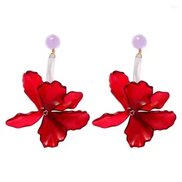 Dangle Earrings Minar Hyperbole Large Clear Red Colour Acrylic Resin Flower Long For Women Handmade Statement Every Day Jewellery