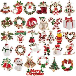 Brooches Fashion Crystal Pin Cute Christmas Tree Lapel Pins Red Green Santa Claus Bell Garland Boots Badge Clothing Accessories