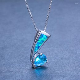 Pendant Necklaces Blue Purple Water Drop Stone Necklace Fashion White Fire Opal Charm Silver Colour Chain For Women