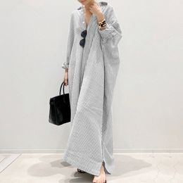 Basic Casual Dresses Summer Dresses for Woman Fashion Striped Cardigan Loose Large Casual Temperament Irregular Women's Long Dress Tops 230823