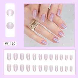 False Nails Long Oval Fashion Purple Pink Aurora Fake French Full Cover Nail Tips For Salon