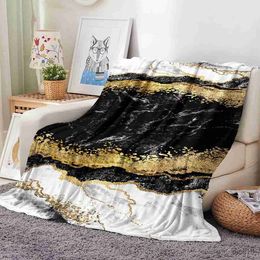 Blankets Marble Blanket Black White Gold Marbling Throw Blanket Flannel Soft Cosy Fluffy Blanket Office Bedspread Home Decor R230824