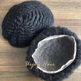 Indian Virgin Human Hair Replacement 360 Afro Wave Hairpieces Full Lace Toupee Colour #1 for Black Men306P