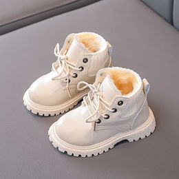 Boots New 1-6 Years Baby Boy Toddler Girls Boots Autumn Winter Kids Martin Boots Leather Warm Plush Children Snow Ankle Boots Non-slip L0824