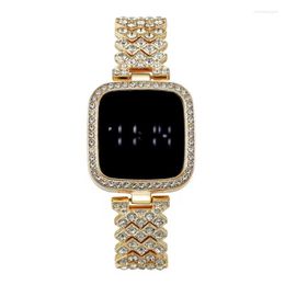 Wristwatches Trendy Fashion Steel Chain With Diamonds Ladies Watch Full Diamond Touch Screen LED Rhinestone Bracelet