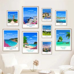 Italy Florence Japan Thailand Spain Seascape Canvas Painting Dubai French Riviera Travel Landscape Poster And Prints Wall Art Bedroom Living Room Home Decor Wo6