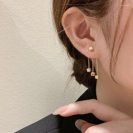 Dangle Earrings Dainty Gold Colour Square Geometric Cube Shaped Chain Ear Line For Women Jewellery Aretes De Mujer