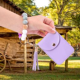 Keychains Wristlet Bracelet Keychain With Wallet For Women Silicone Beaded Car Key Rings Tassel Elastic Bangle Card Holder