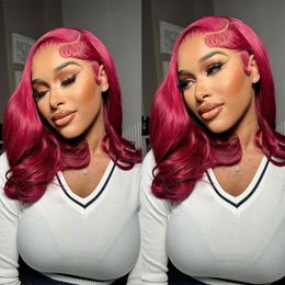 Toupee Burgundy Short Bob Lace Wigs 13x6 Lace Frontal Wigs 99J Body Wave Human Hair Wigs Brazilian Virgin Wine Red 180% Density