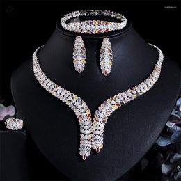 Necklace Earrings Set Dinner Dress Luxury Colourful Zircon Chain Women's Bracelet Ring Dubai Bridal 4-pieces Series