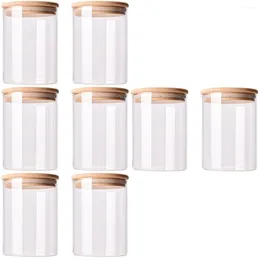 Storage Bottles 8 Pcs Flour Containers Sealed Jar Glass Candy Pot Mason Food Canisters Wood Wooden Cover