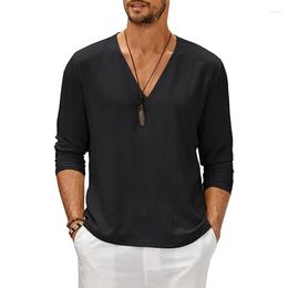 Men's Casual Shirts Arrivals 2023 Summer Men Shirt Smart Solid Long Sleeve V Neck Oversized Fashion Business Tops Camisas