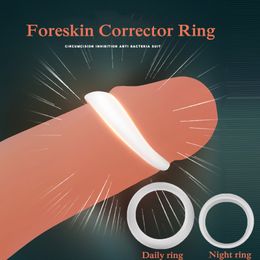 Cockrings 2PCS Silicone Male Foreskin Corrector Resistance Ring Delay Ejaculation Penis Rings Sex Toys for Men DailyNight Cock 230824