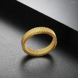 Cluster Rings Stainless Steel Mesh Band Ring For Men Women Modern Simple Deformable Comfort Finger Gold Colour Couple Jewellery