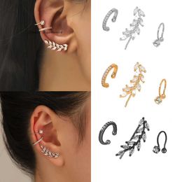 Pendant Necklaces Charm LATS White Gold Colour Zircon Leaves Clip Earrings for Women Men Creative Simple Ear Cuff NonPiercing Ear Clip Set Trend Jewellery AA230526