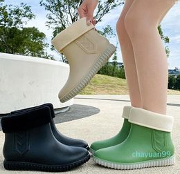 Boots Woman Rainboots Waterproof Ladies Ankle Boot Slip On Round Toe Shoes Non-Slip Concise Solid Female Fashion 2023