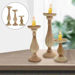 Candle Holders 3 Pcs White Holder Creative Household Vintage Decor Dining Table Standing MDF Retro Style Candlestick Home