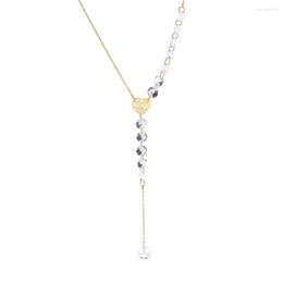Pendant Necklaces SDA Stainless Steel CZ Necklace Gold Color Choker For Female Zircon Beads Pendants Long Strip Jewelry Women