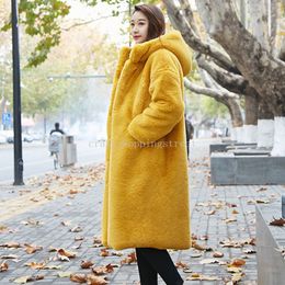 2023 Giacca spessa marca invernale Women Fux Furx Coat Solid Plus size di pelliccia di coniglio lungo caldo cappotto da donna con cappotto femmina