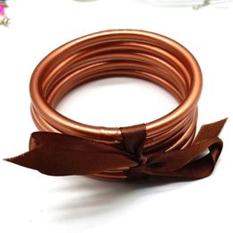 Bangle Jelly Light Brown Silicone Bracelets For Women Lightweight Bowknot Ribbon Stackable Bracelet Sets Mother's Day Jewellery