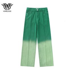 Men's Jeans Street Art Gradient Jeans Men Loose Straight Wide Leg Pants Y2k Fashion Ladies High Waist Green Baggy Denim Trousers 230823