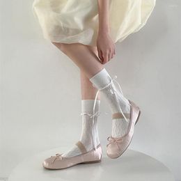 Women Socks Japanese Style Kawaii Ballet Ribbon Bowknot Bandage Cute Long Lolita Sweet Girls Black White