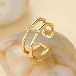 Wedding Rings Minimalist Bamboo Joint Hollow Thin For Women Men Gold Color Ins Simple Adjustable Bands Daily Party Jewelry
