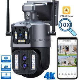 6MP 4K IP WiFi Outdoor Camera PTZ Three Lens Dual Screen 10X Hybrid Zoom Auto Tracking Waterproof Security Camera HKD230812